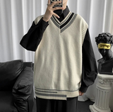 Threebooy Oversized V-neck Sweater Vest Men Warm Fashion Casual Knitted Pullover Men Korean Loose Sleeveless Sweater Mens Clothes