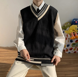 Threebooy Oversized V-neck Sweater Vest Men Warm Fashion Casual Knitted Pullover Men Korean Loose Sleeveless Sweater Mens Clothes