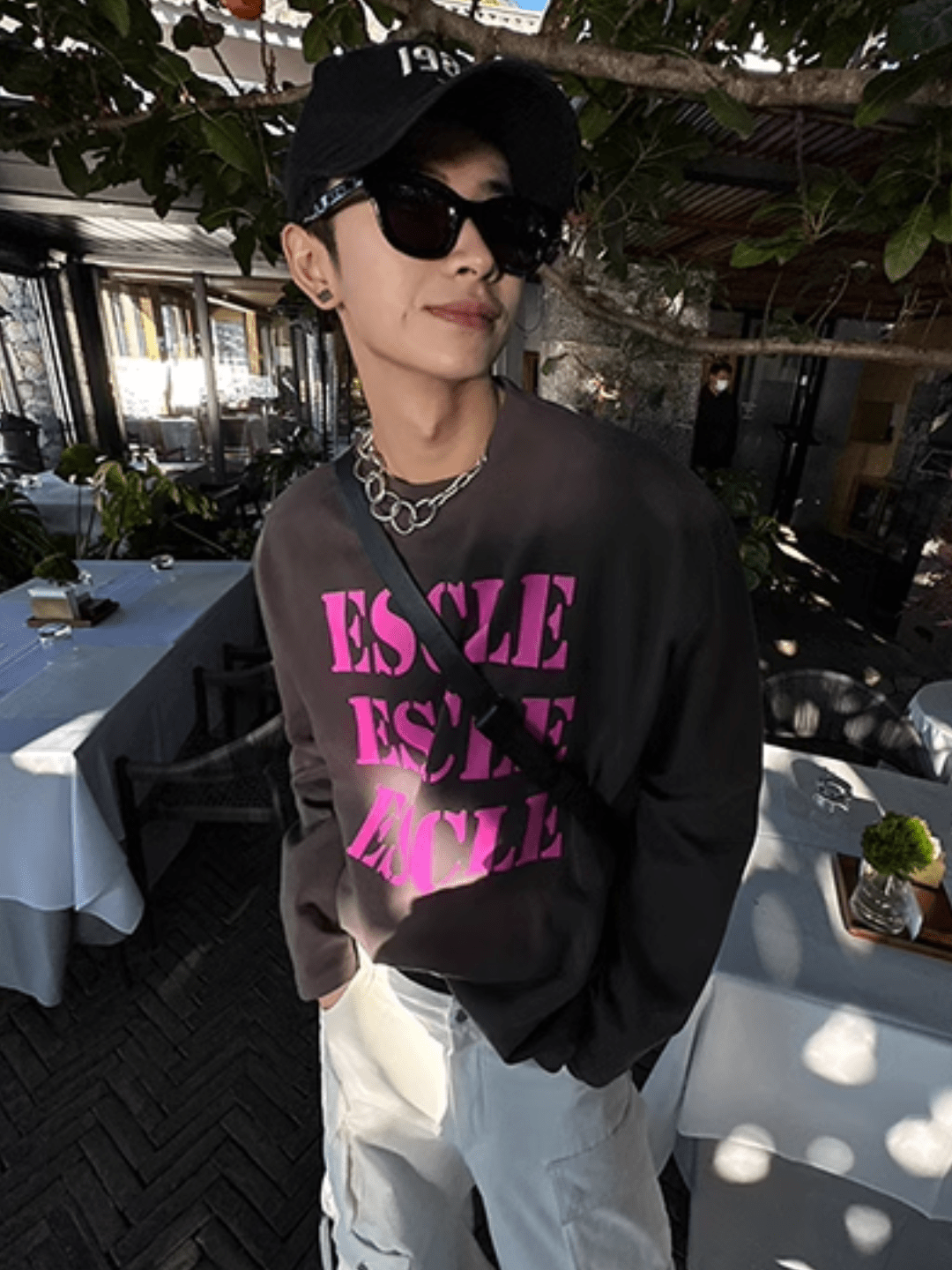 Threebooy [ESC MAN STUDIO] Printed Neck Long Sleeve T-Shirt na847