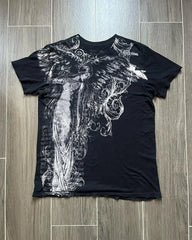 Threebooy 2000s Affliction Khaki Men's Shirt Graphic Print Oversized T-shirt Men's New T-shirt with short sleeves and cotton