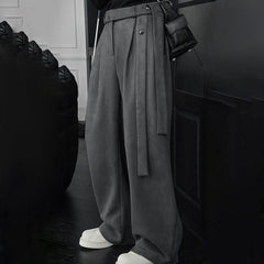 Threebooy Mens Suede Ribbon Casual Pants Spring Streetwear Fashion Youth Campus Luxury Old Money Men Wide Leg Pants Men'S Wear 2025 New