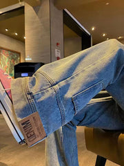 Threebooy Backwards Wear Mens High Street Vibe Jeans Clean Fit Loose Straight Denim Pants Spring Summer Design Sense Trousers Unisex