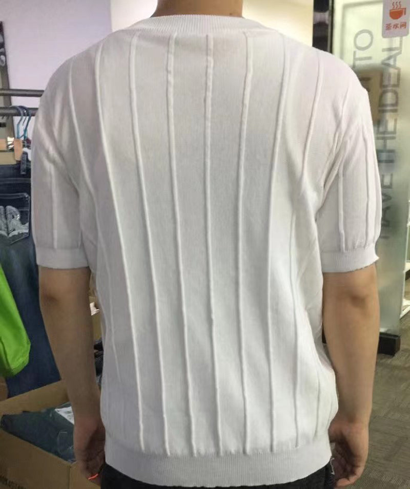 Threebooy Summer New Men Knited Short Sleeve T-shirts High Quality O-neck Tees Tops Pullovers Solid Stripe Slim Fit T-Shirts Male Clothing