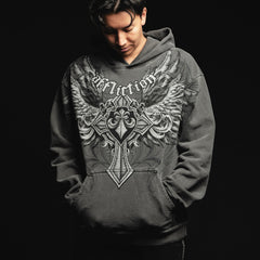 Threebooy 2000s affliction Gray Hooded Sweater Men's Trend Joker Harajuku Hip Hop Street Couple Angel Wings Hooded Coat New Sweatshirt