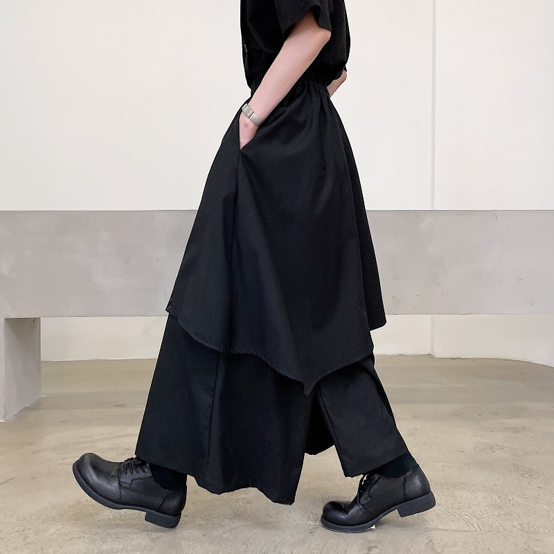 Threebooy Japan Style Mens Irregular Pants Trendy Ins Wind Ribbon Swordsman Skirt Trousers Spring Summer Fashion Loose Ankle-Length Pants