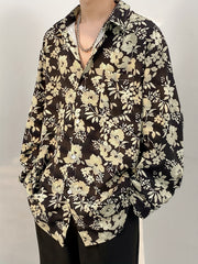 Threebooy [Elegant Style] Floral Print Long Sleeve Shirt - Casual Button-Up, Lightweight Polyester, Ideal for All Seasons, Perfect for City Walks, Street Outings, Parties, and Beach Activities, Floral Print Blouse