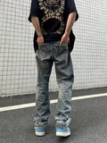 Threebooy Baggy Ripped Cotton Jeans, Men's Casual Street Style Distressed Denim Pants For Spring Summer K-pop