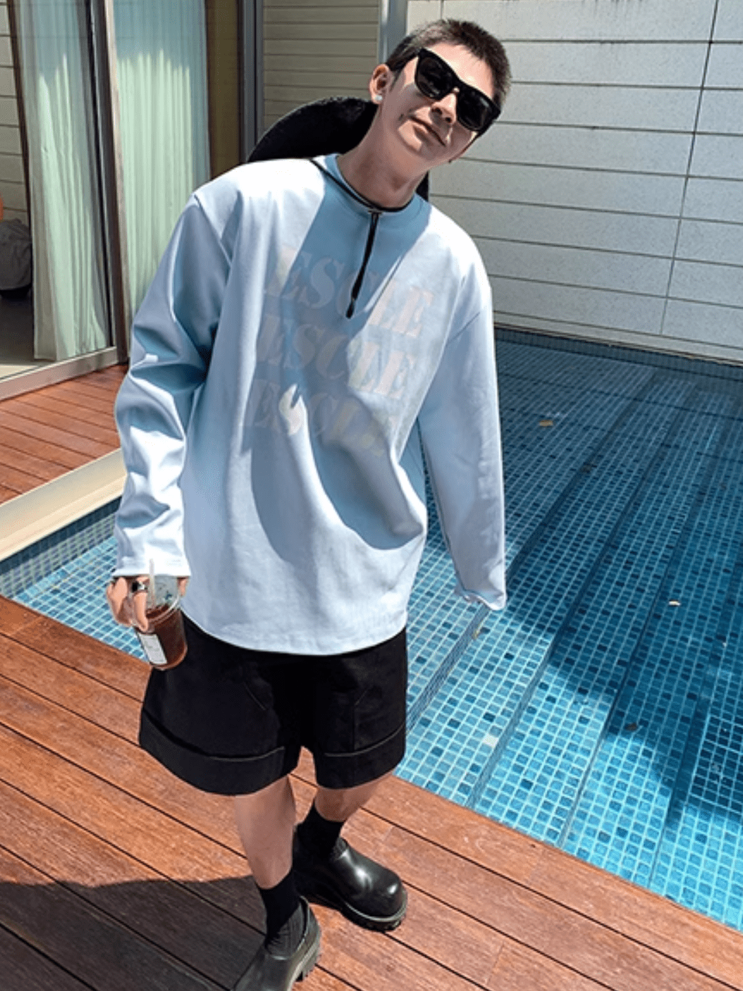 Threebooy [ESC MAN STUDIO] Printed Neck Long Sleeve T-Shirt na847