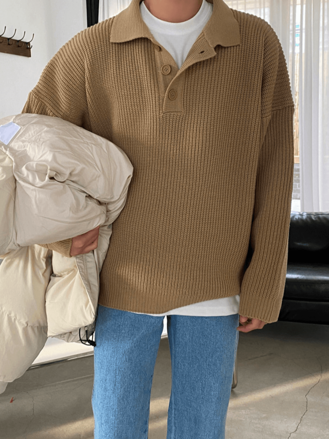 Threebooy casual long polo knit NA132