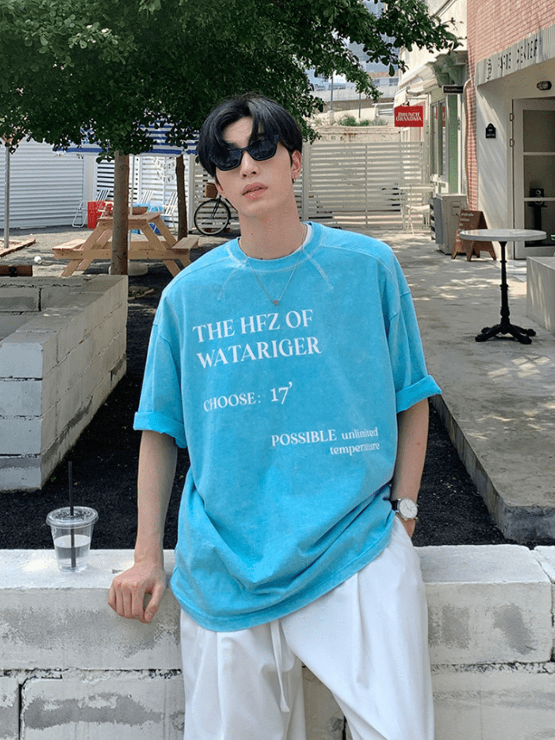 Threebooy [ONELYC1NS] washed letters printed short-sleeved T-shirt na1097