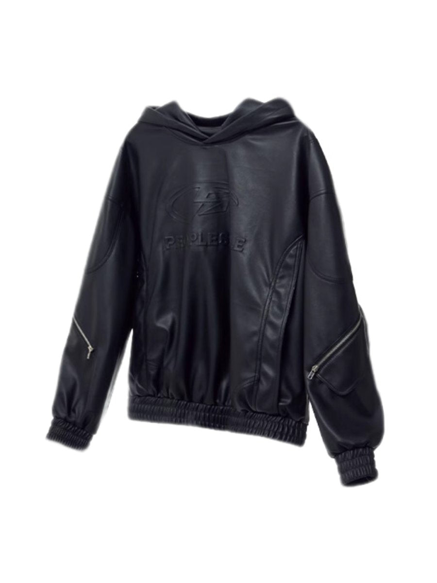 Threebooy [PEOPLESTYLE] PU Leather Black Hooded na1653