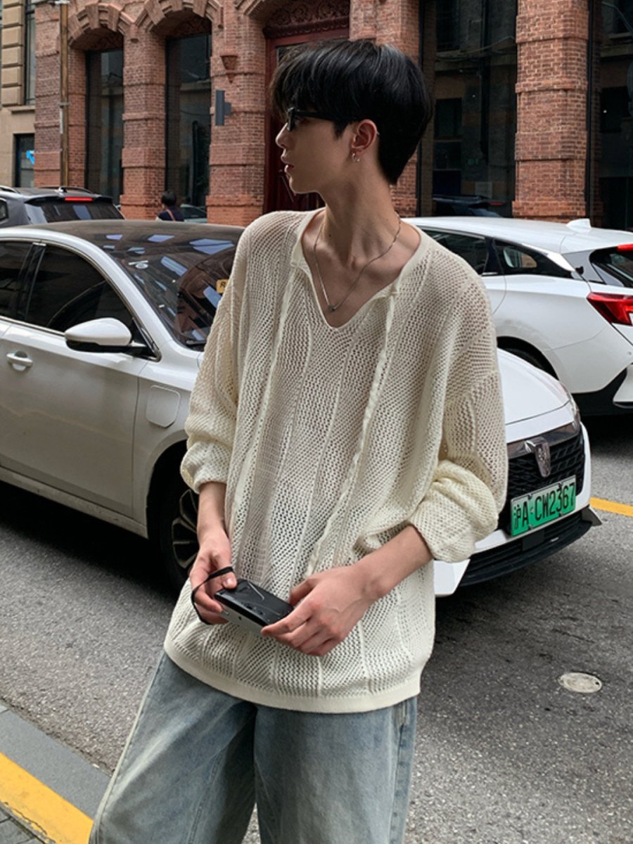 Threebooy [ONELYC1NS]V-neck niche long-sleeved na1429
