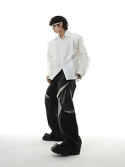 Threebooy [MARTHENAUT] shoulder pads white long-sleeved shirt na991