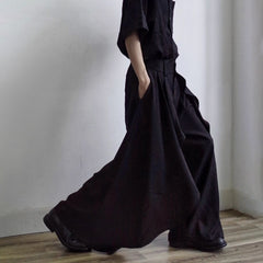 Threebooy Y2k Dark Gothic Layered Skirt Pants Samurai Pants Hakama Streetwear Irregular Fashion Wide-Leg Pants Old Money Unisex 2025 New