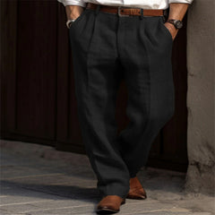 Threebooy Mens Linen Pleated Pants Front Pockets Straight Cotton Blend Long Trousers Spring Summer Holiday Fashion Loose Pant Oversized