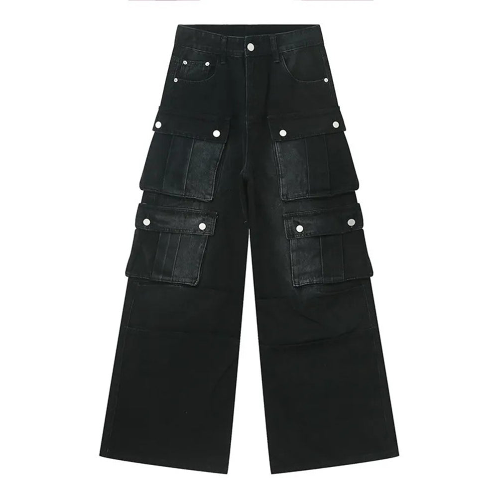 Threebooy Men Jeans Cargo Workwear Multi-Pocket Casual Pants Streetwear Fashion Trend Versatile Youth Campus Wide-Leg Pants Men'S Clothing