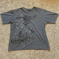 Threebooy 2000s affliction Series Grey T-Shirt Mens Cotton T-shirt Dark Simple Style Gothic Round Neck Cotton Short Sleeve Tops New