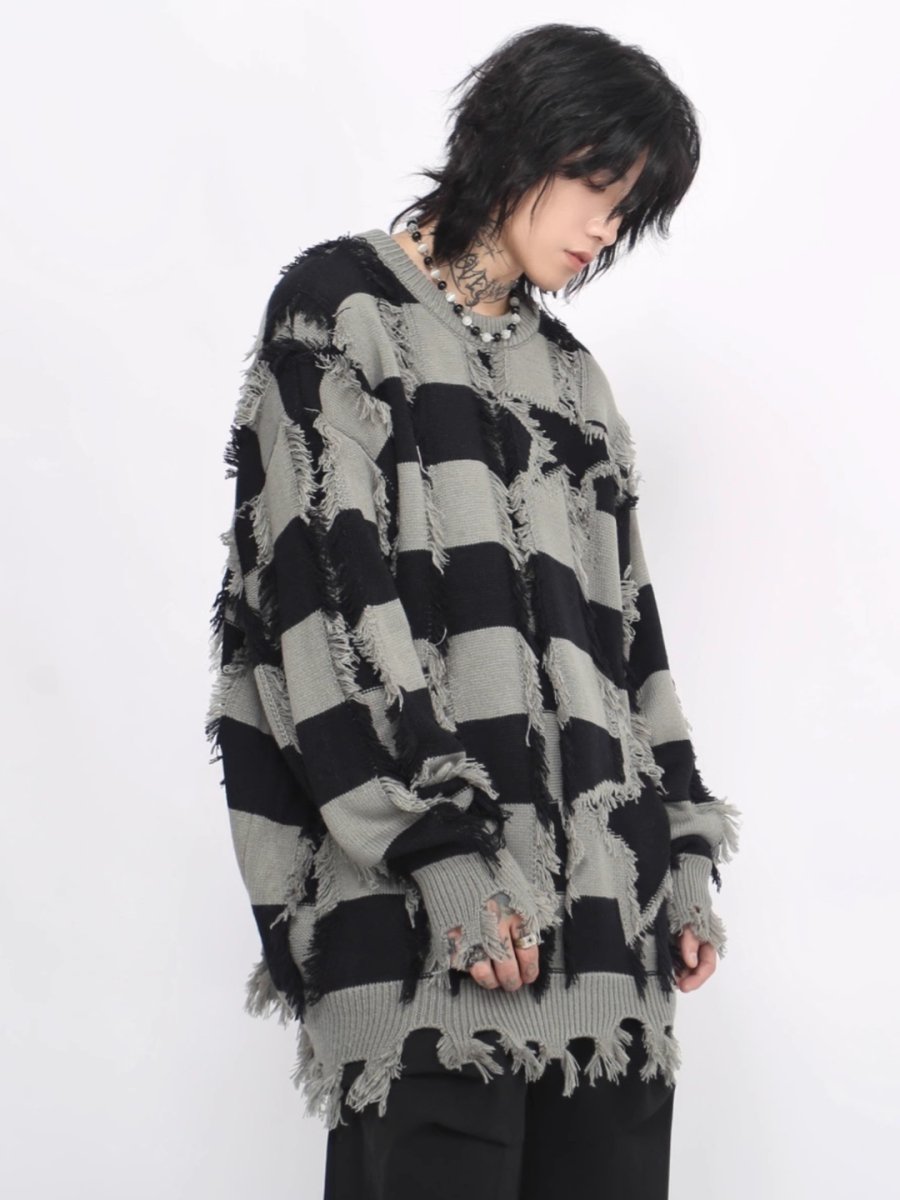 Threebooy [Mz] holes striped casual knitwear na1476