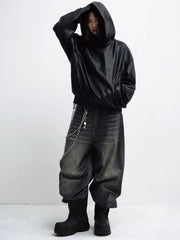 Threebooy [PEOPLESTYLE] PU Leather Black Hooded na1653