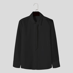 Threebooy 2025 New French Style Shirt For Men Spring Summer Long Sleeve Top With Tie Fashion Mesh Patchwork Banquet Gentleman Shirts