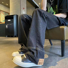 Threebooy Backwards Wear Mens High Street Vibe Jeans Clean Fit Loose Straight Denim Pants Spring Summer Design Sense Trousers Unisex