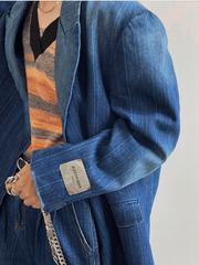 Threebooy [GENESISBOY] Washed striped loose denim suit NA311