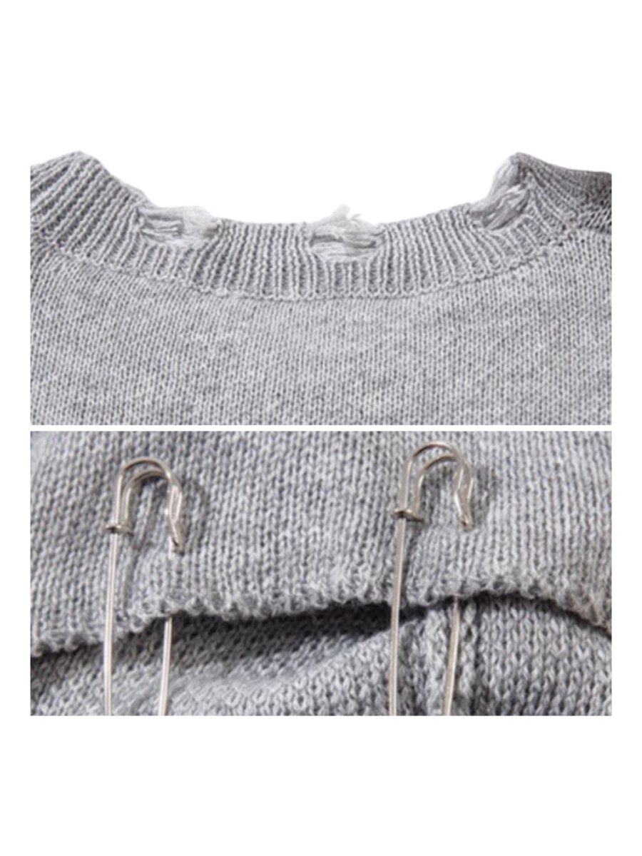 Threebooy 【Mz】high street broken hole cross pin knit na1547