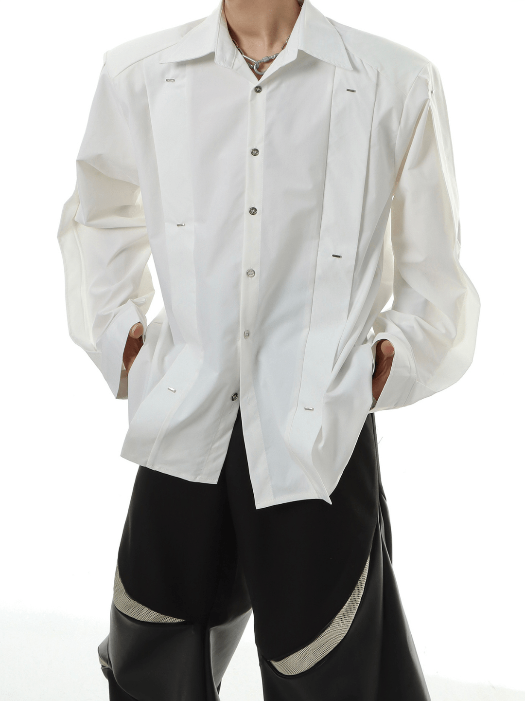 Threebooy [MARTHENAUT] shoulder pads white long-sleeved shirt na991