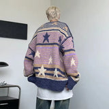 Threebooy Harajuku Men Vintage Sweater Striped Star Flocking Extra Large Knitted Sweater Autumn Street Wear Couple Pullover Unisex Winter