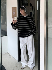 Threebooy [ONELYC1NS]Black and white striped knit na1430