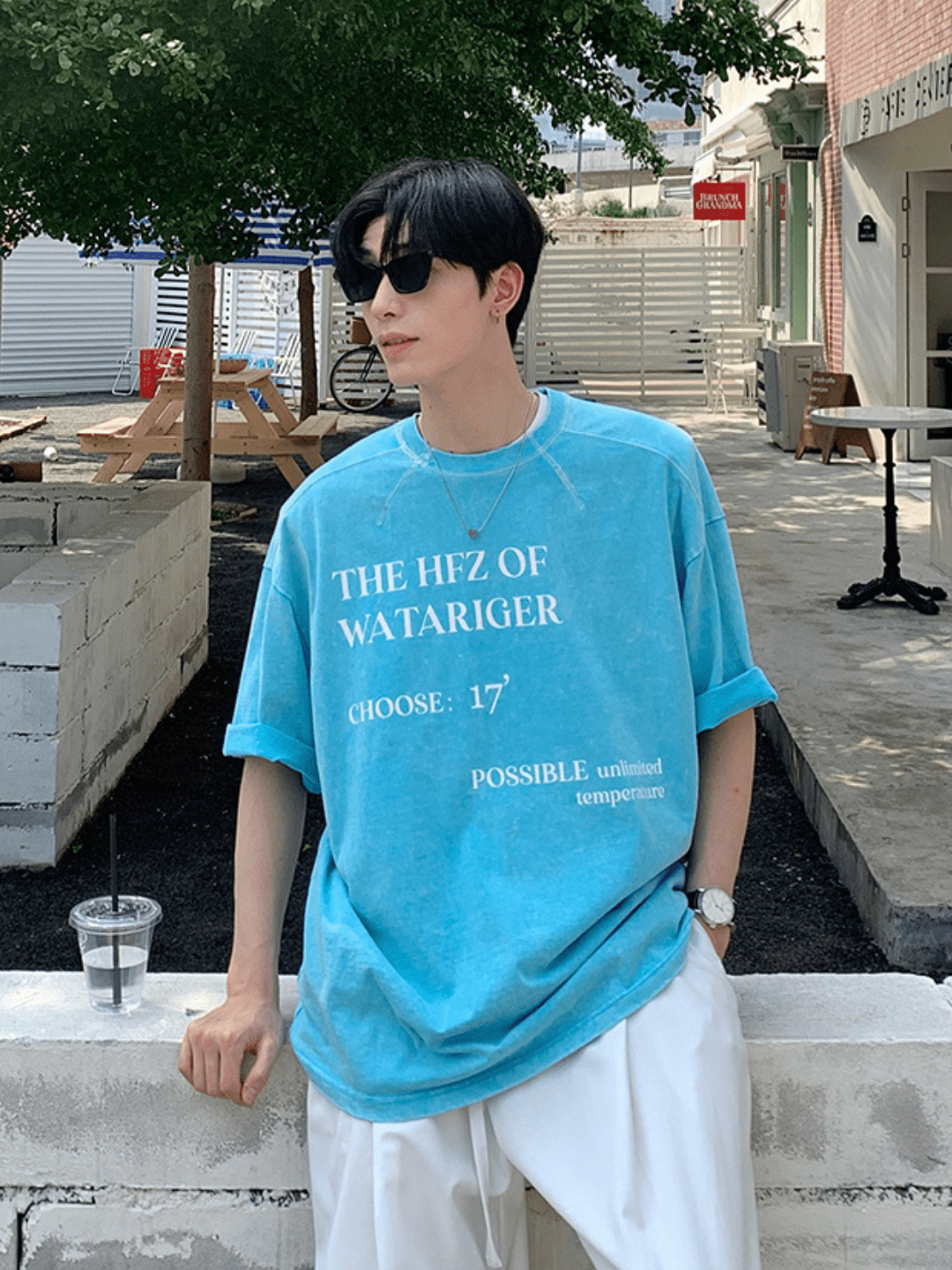 Threebooy [ONELYC1NS] washed letters printed short-sleeved T-shirt na1097