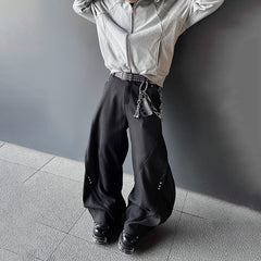 Threebooy Mens Pants Motorcycle Rivets Deconstructed Curved Casual Pants Streetwear Fashion Grunge Wide Leg Pants Old Money Menswear 2025