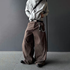 Threebooy Mens Pants Motorcycle Rivets Deconstructed Curved Casual Pants Streetwear Fashion Grunge Wide Leg Pants Old Money Menswear 2025