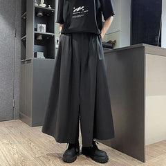 Threebooy Mens Culottes Gothic Style Dark Pants Skirt Genderless Fashion Streetwear Personality Temperament Casual Wide-Leg Pants Unisex