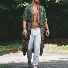 Threebooy Fashion Shawl  Mens Print Long Shirt Cardigan Summer Hawaiian Beach Sunscreen Cloak Casual Loose Cape Coat Clothing For Men 6XL