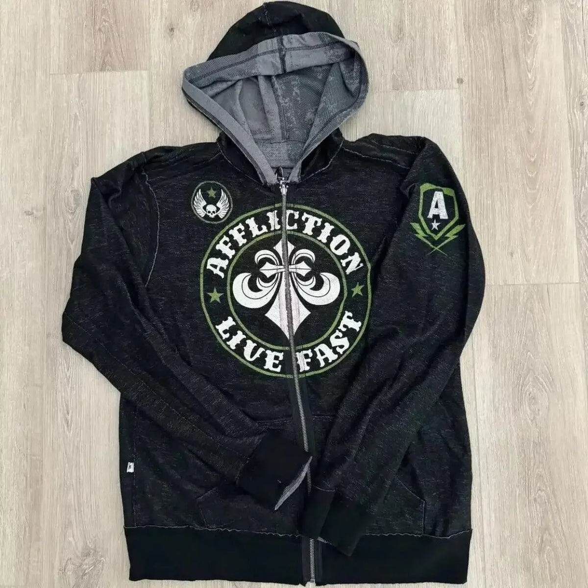 Threebooy 2000s affliction Men multi Jacket Zip Hip Hop Hoodie Oversized Sweatshirt Harajuku Long Sleeve Hoodies