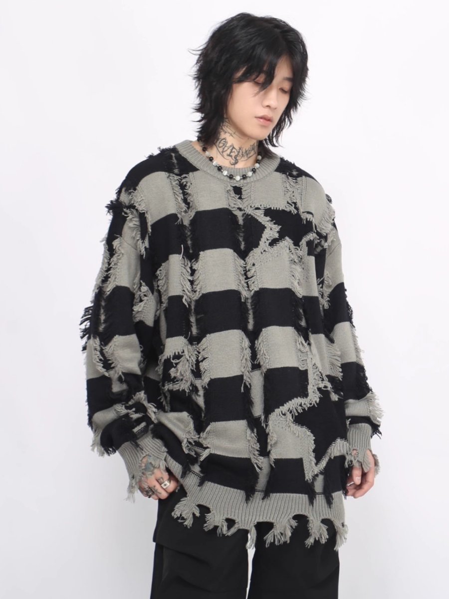 Threebooy [Mz] holes striped casual knitwear na1476