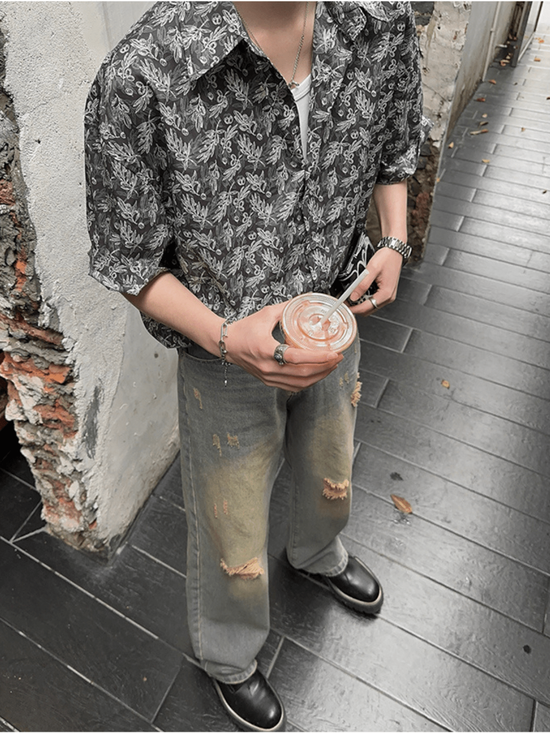 Threebooy [JH HOMME] loose short-sleeved shirt na1316