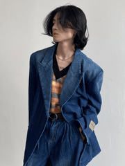 Threebooy [GENESISBOY] Washed striped loose denim suit NA311