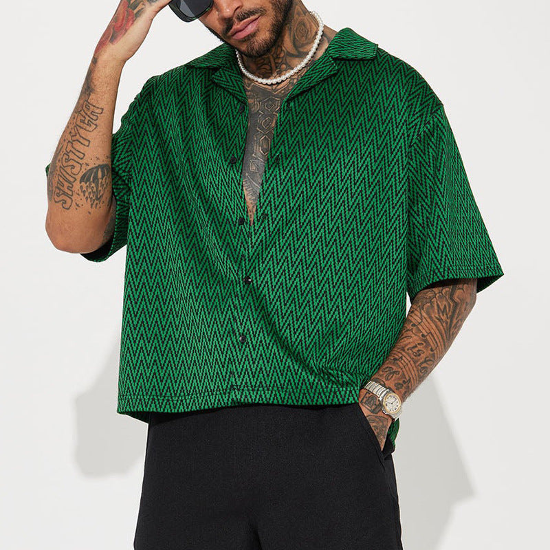Threebooy Vintage Diagonal Stripe Print Shirts For Men Fashion Casual Loose Cardigan Tops Summer New  Blouse Shirt Male Streetwear