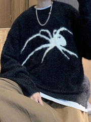 Threebooy Men's Spider Print Loose Sweater