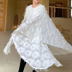 Threebooy Dark Knee-Length Long Cloak Autumn New Nightclub Party Performance Clothing Youth Trend Loose Solid Casual Feather Cloak