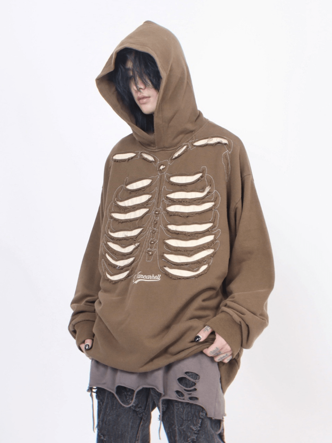 Threebooy skeleton design niche high street hooded na648