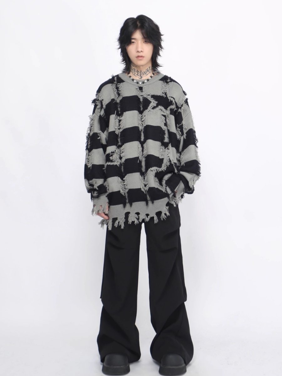 Threebooy [Mz] holes striped casual knitwear na1476