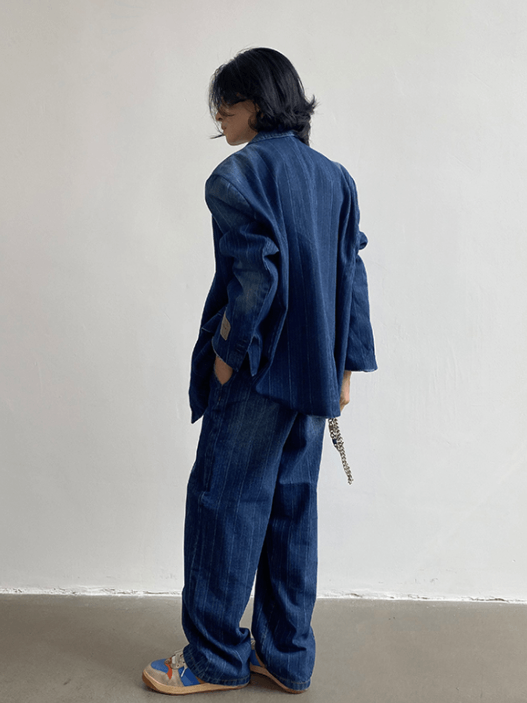 Threebooy [GENESISBOY] Washed striped loose denim suit NA311