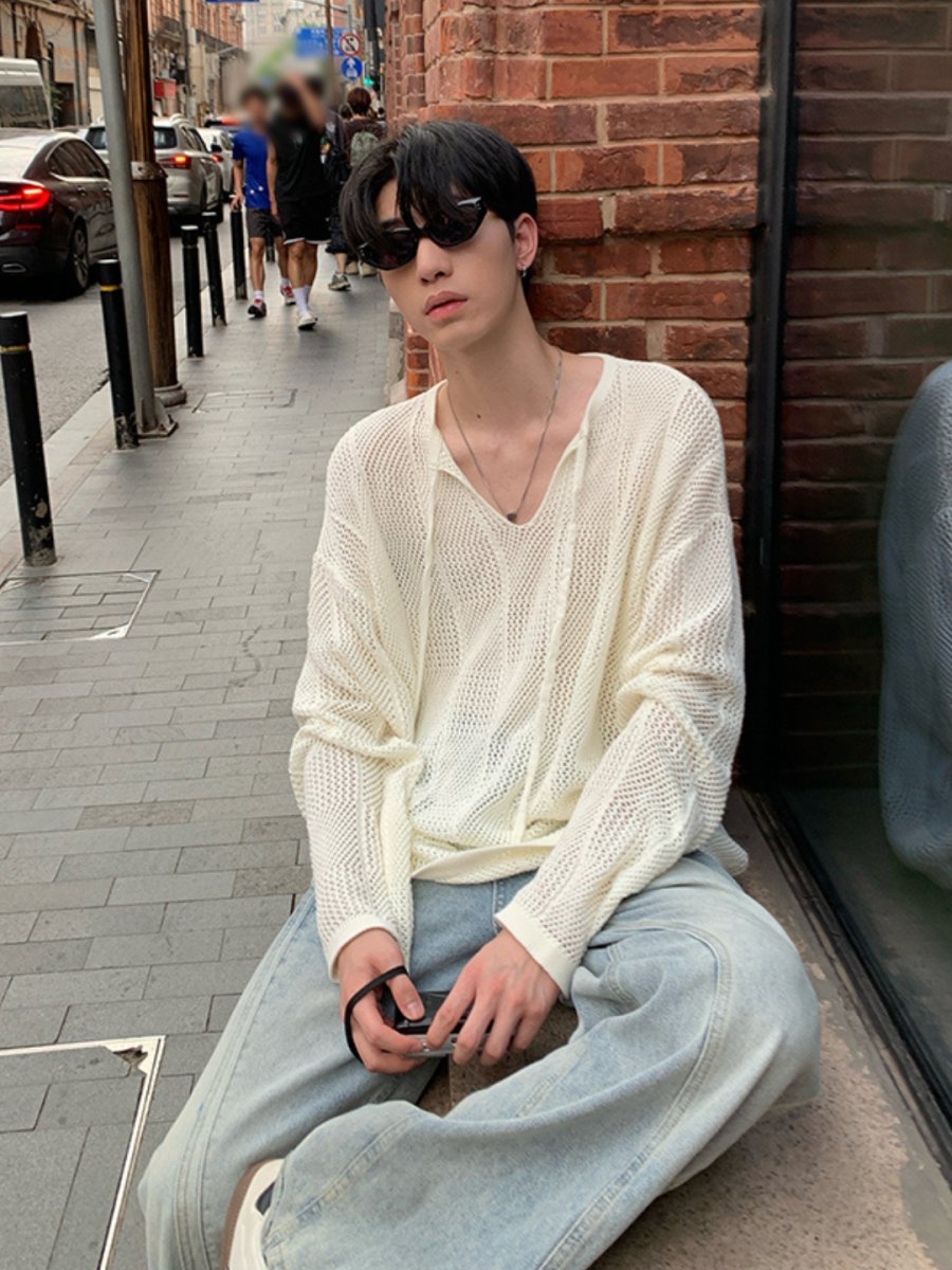 Threebooy [ONELYC1NS]V-neck niche long-sleeved na1429
