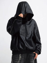 Threebooy [PEOPLESTYLE] PU Leather Black Hooded na1653