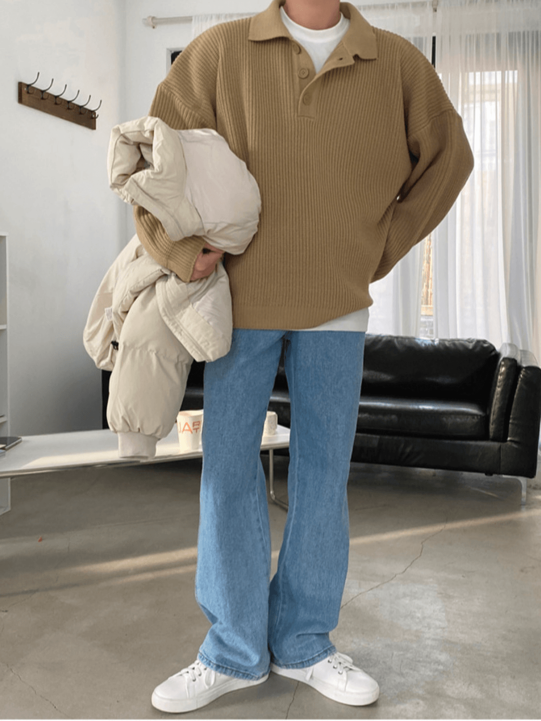 Threebooy casual long polo knit NA132