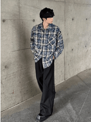 Threebooy [JM HOMME] distressed raw edge plaid shirt na836