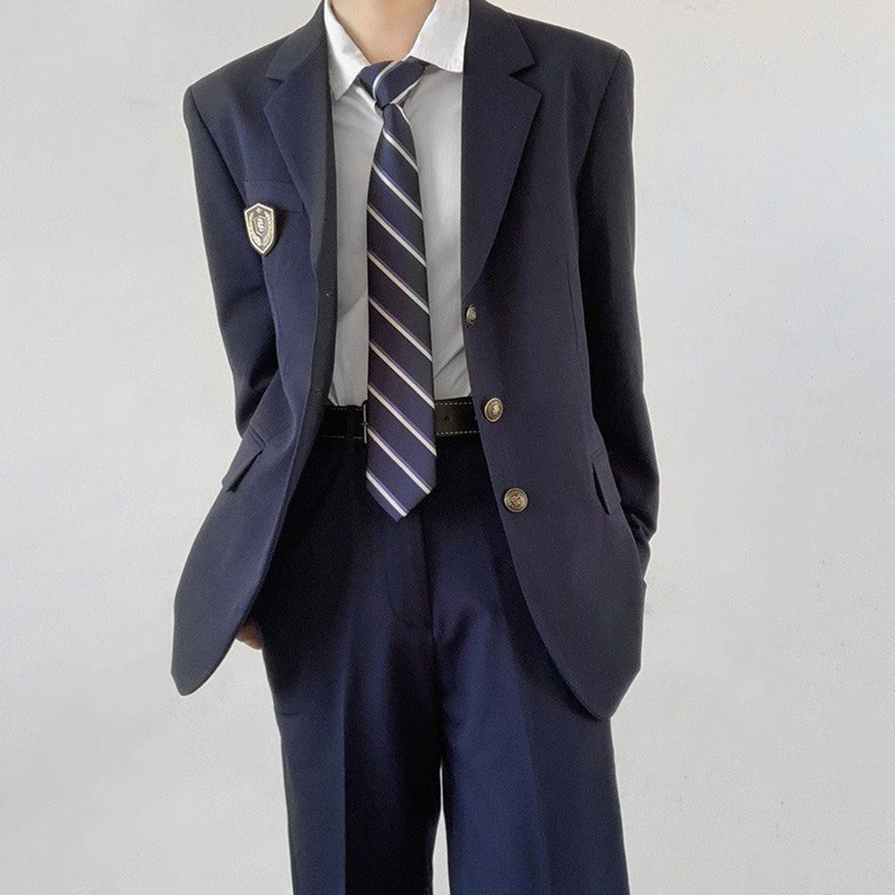 Threebooy Mens Suits Formal Wear College Style Uniforms Japanese Style Youth Campus Slim Chic Badge Button Jacket Suits Autumn Winter
